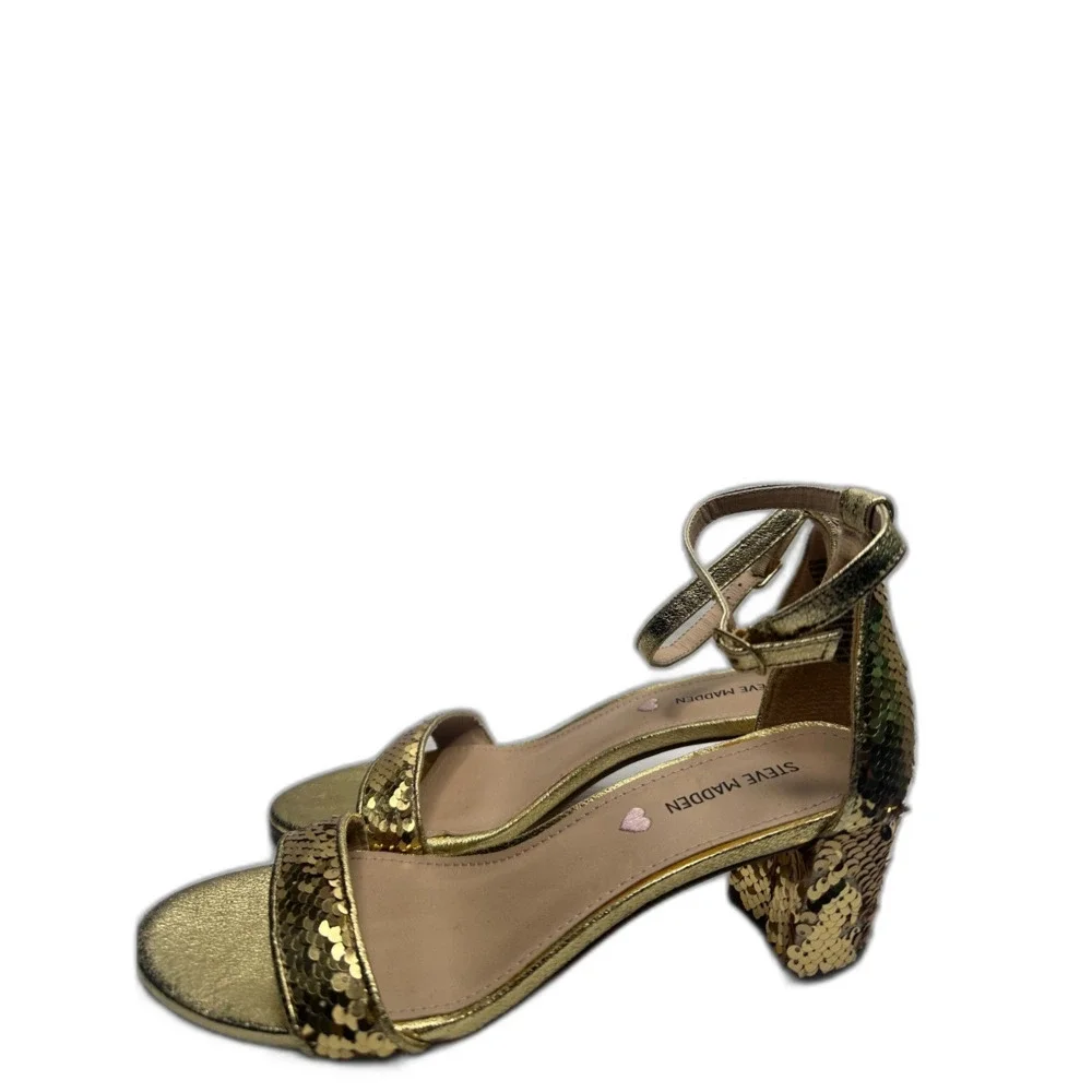 Steve Madden Block Heel Sandals 7 Y2K Sparkly Event Dressy Wedding Gold Carrson